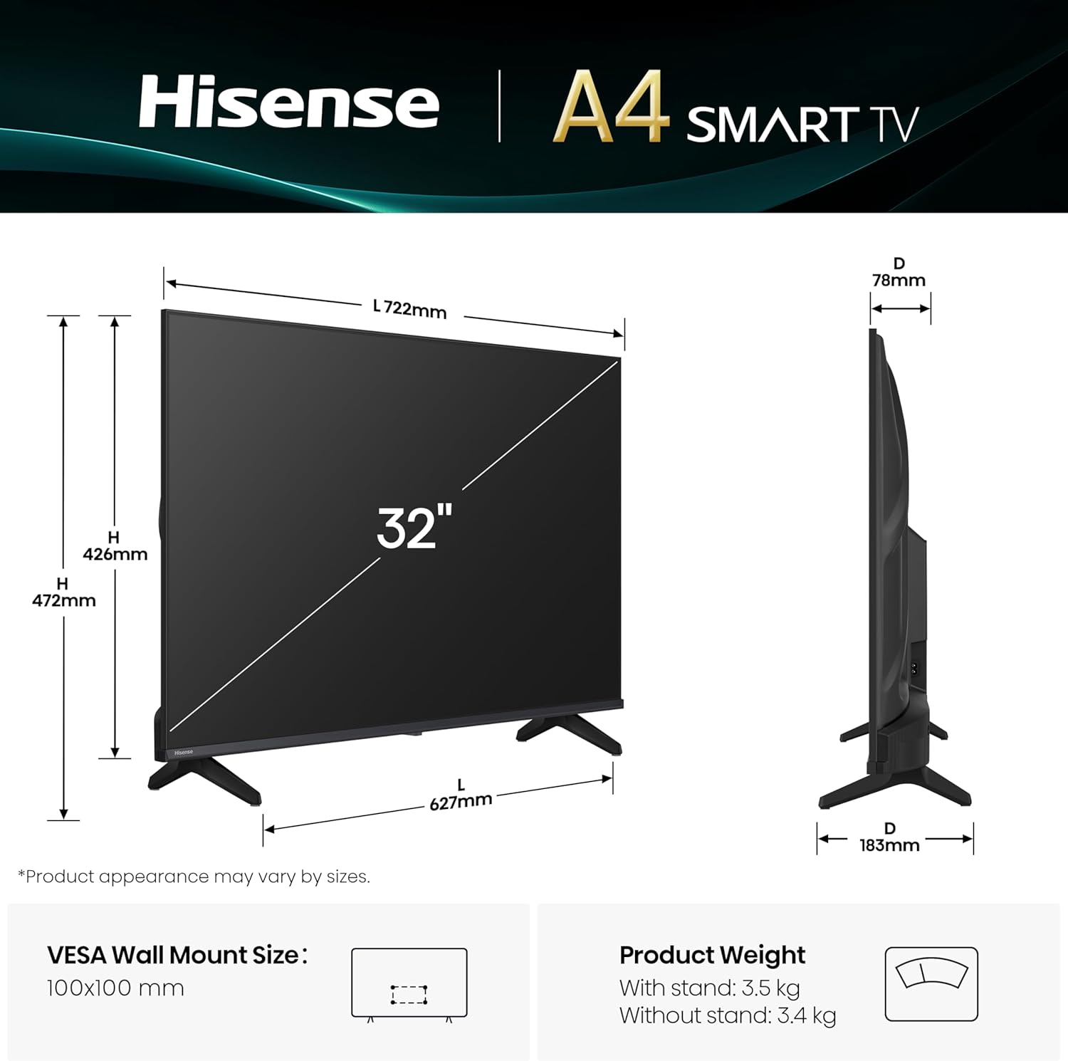 تلفزيون Hisense 40A4Q  تلفزيون ذكي بحجم 40 إنج من شركة Hisense، مناسب للغرف المتوسطة ومشاهدة الأفلام والقنوات والألعاب الخفيفة. يتميز بدقة Full HD ونظام VIDAA Smart مع دعم Dolby Audio ووضع الألعاب السريع.