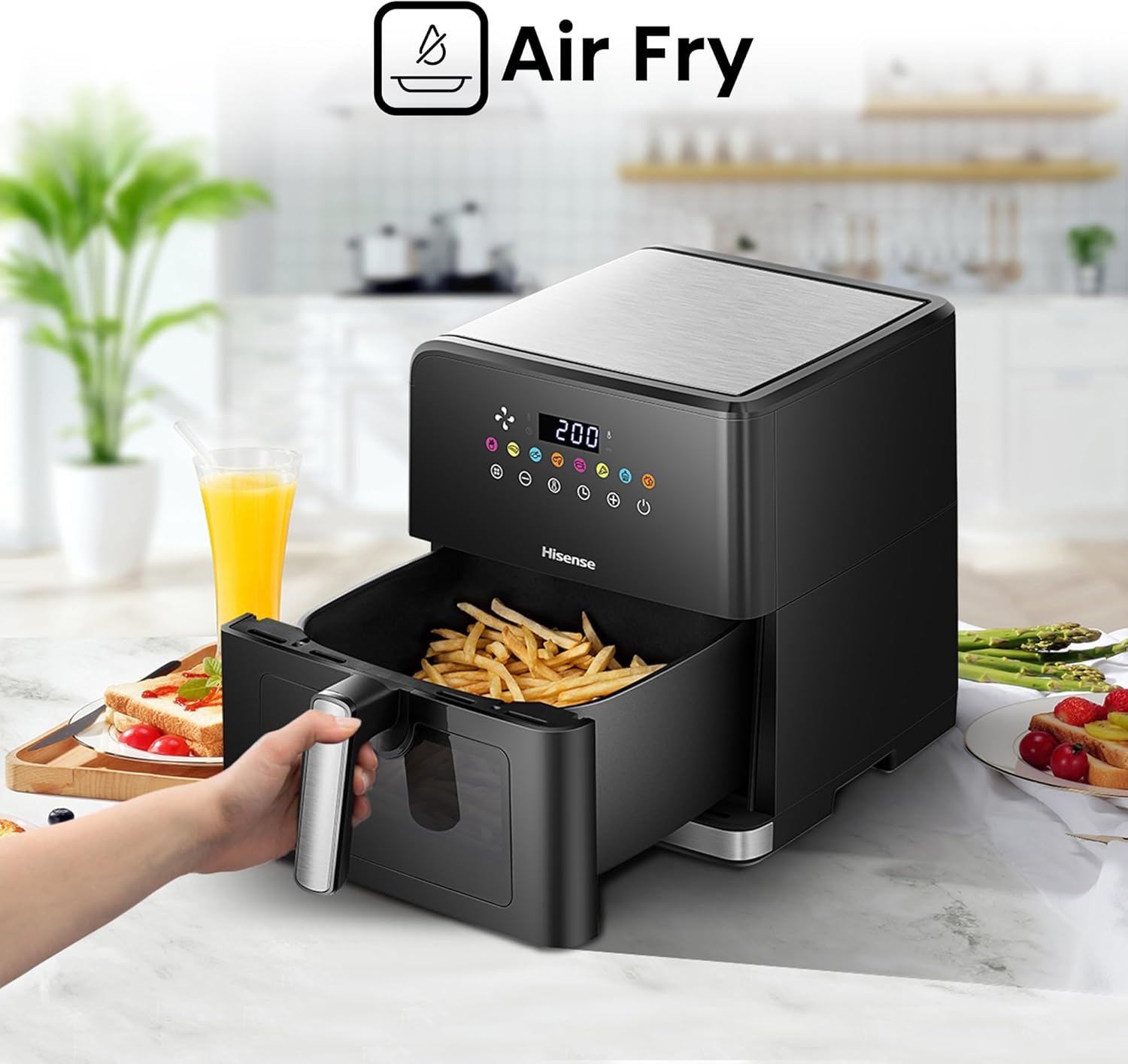 قلاية هوائية هايسنس H09AFBKS4S Black – Touch Control / 360° Air Circulation / نافذة شفافة / سعة 8 لتر