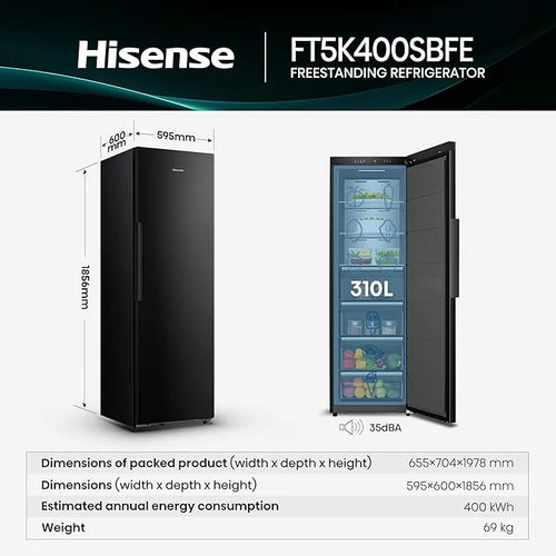 ثلاجة هايسنس RL5K480SBFE باب واحد – 11 قدم (أسود / إنفرتر / Pure Fit)