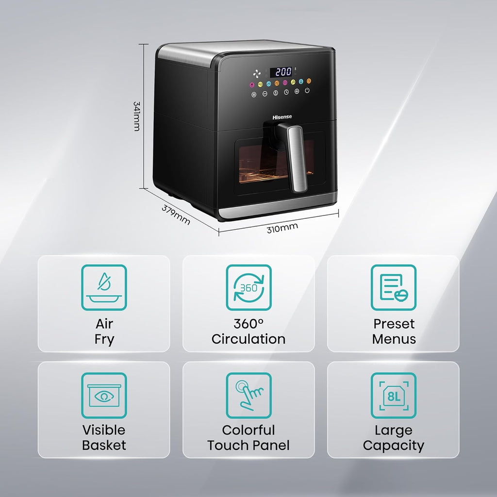 قلاية هوائية هايسنس H09AFBKS4S Black – Touch Control / 360° Air Circulation / نافذة شفافة / سعة 8 لتر