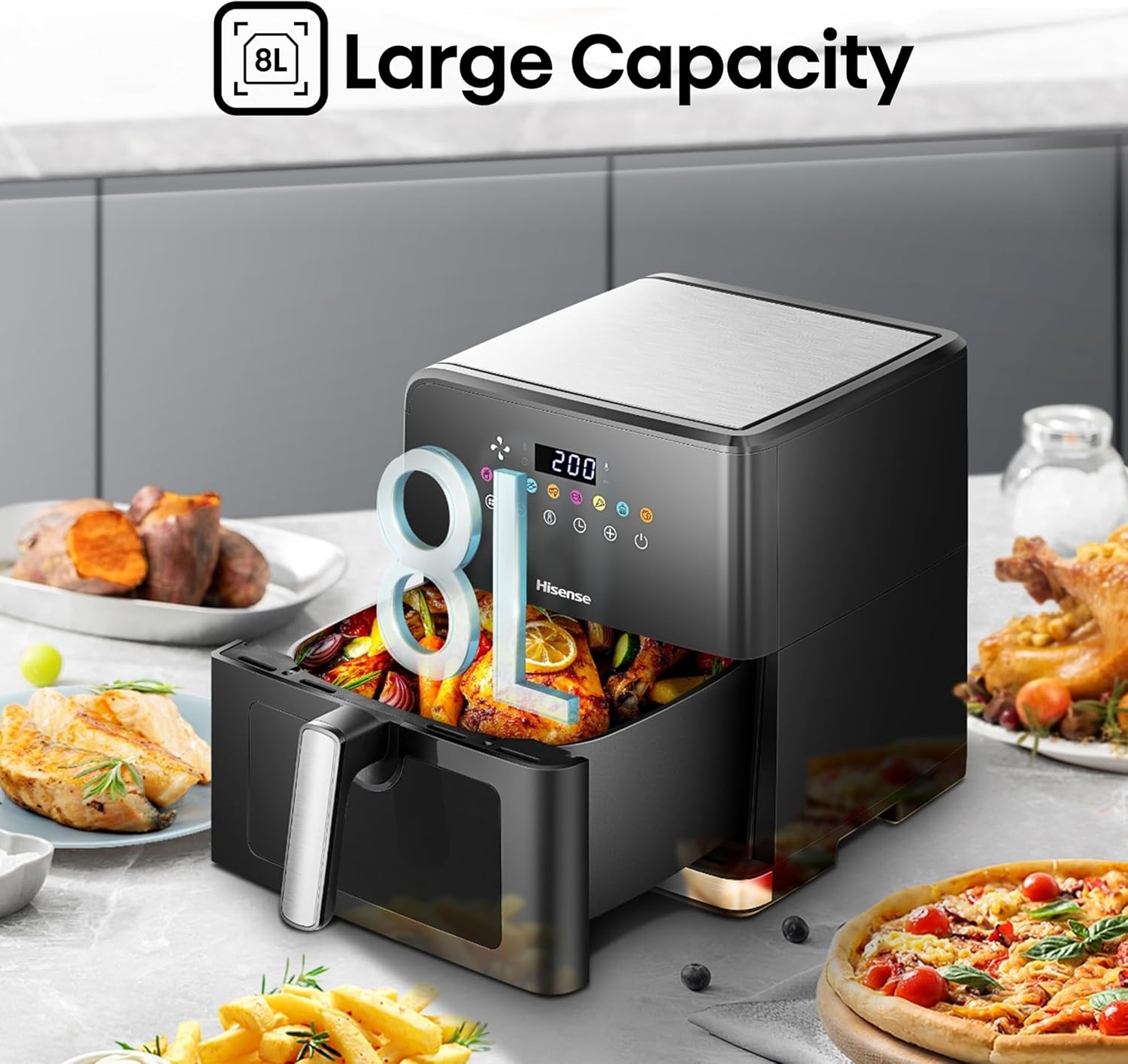 قلاية هوائية هايسنس H09AFBKS4S Black – Touch Control / 360° Air Circulation / نافذة شفافة / سعة 8 لتر