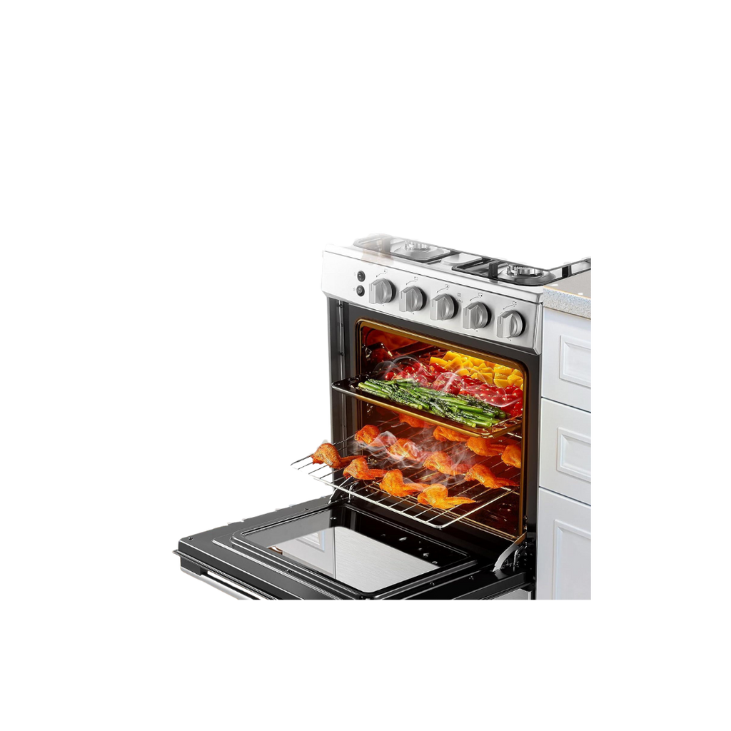 طباخ الغاز Hisense HFG60121X من هايـسنس هو جهاز مطبخ قائم (Freestanding) يجمع بين الفرن و4 عيون غاز، ومصمم للاستخدام المنزلي اليومي. يجي بقياس 60 سم وبهيكل ستانلس ستيل يعطيه شكل عملي ومتين داخل المطبخ.