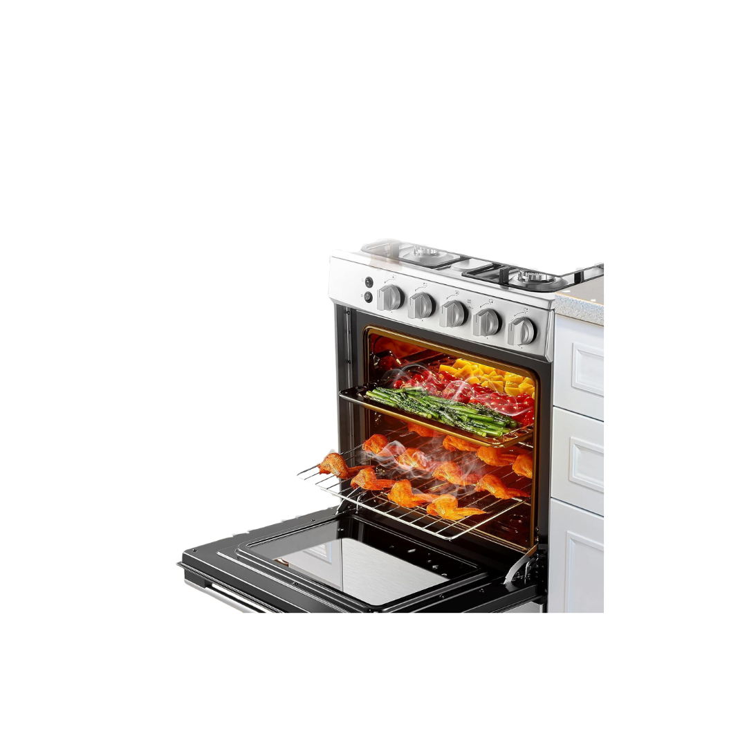 طباخ الغاز Hisense HFG60121X من هايـسنس هو جهاز مطبخ قائم (Freestanding) يجمع بين الفرن و4 عيون غاز، ومصمم للاستخدام المنزلي اليومي. يجي بقياس 60 سم وبهيكل ستانلس ستيل يعطيه شكل عملي ومتين داخل المطبخ.