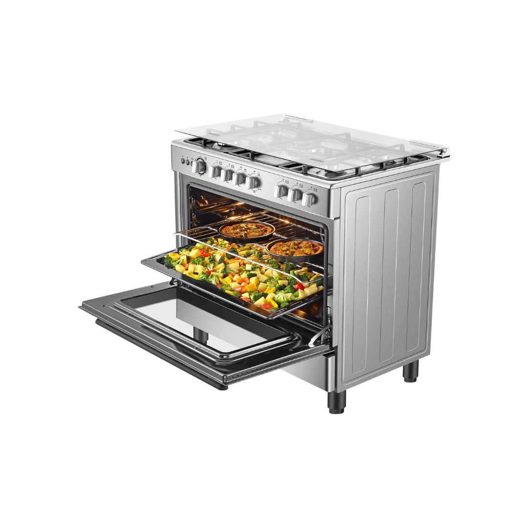 طباخ غاز هايسنس HFG90335RX 90×60 – Gas Cooker / Cast Iron / إشعال يدوي مزدوج / Rotisserie / Fan 90