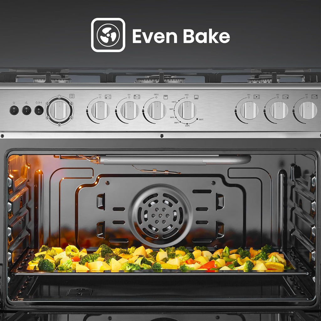 طباخ غاز هايسنس HFG90335RX 90×60 – Gas Cooker / Cast Iron / إشعال يدوي مزدوج / Rotisserie / Fan 90