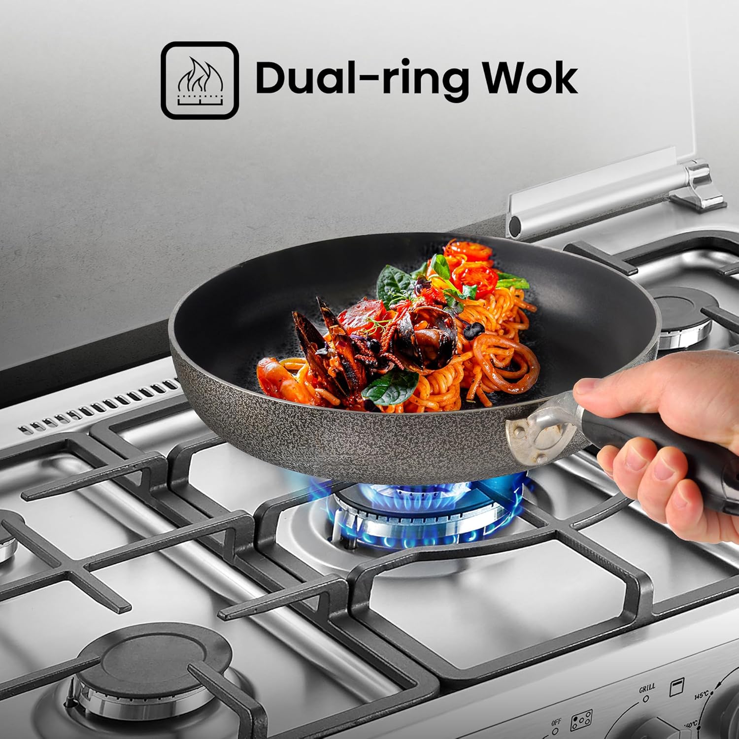 طباخ غاز هايسنس HFG90335RX 90×60 – Gas Cooker / Cast Iron / إشعال يدوي مزدوج / Rotisserie / Fan 90