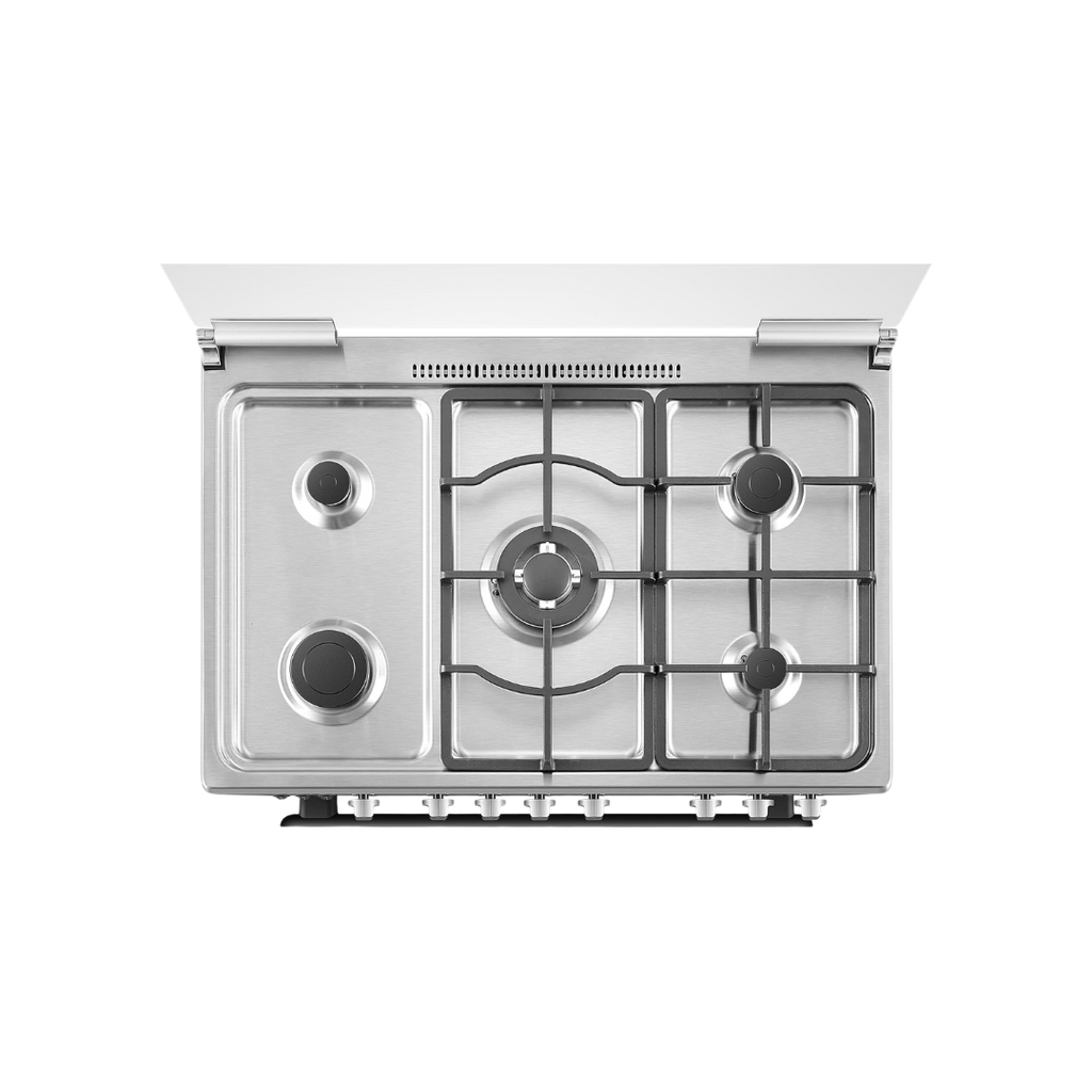 طباخ غاز هايسنس HFG90335RX 90×60 – Gas Cooker / Cast Iron / إشعال يدوي مزدوج / Rotisserie / Fan 90