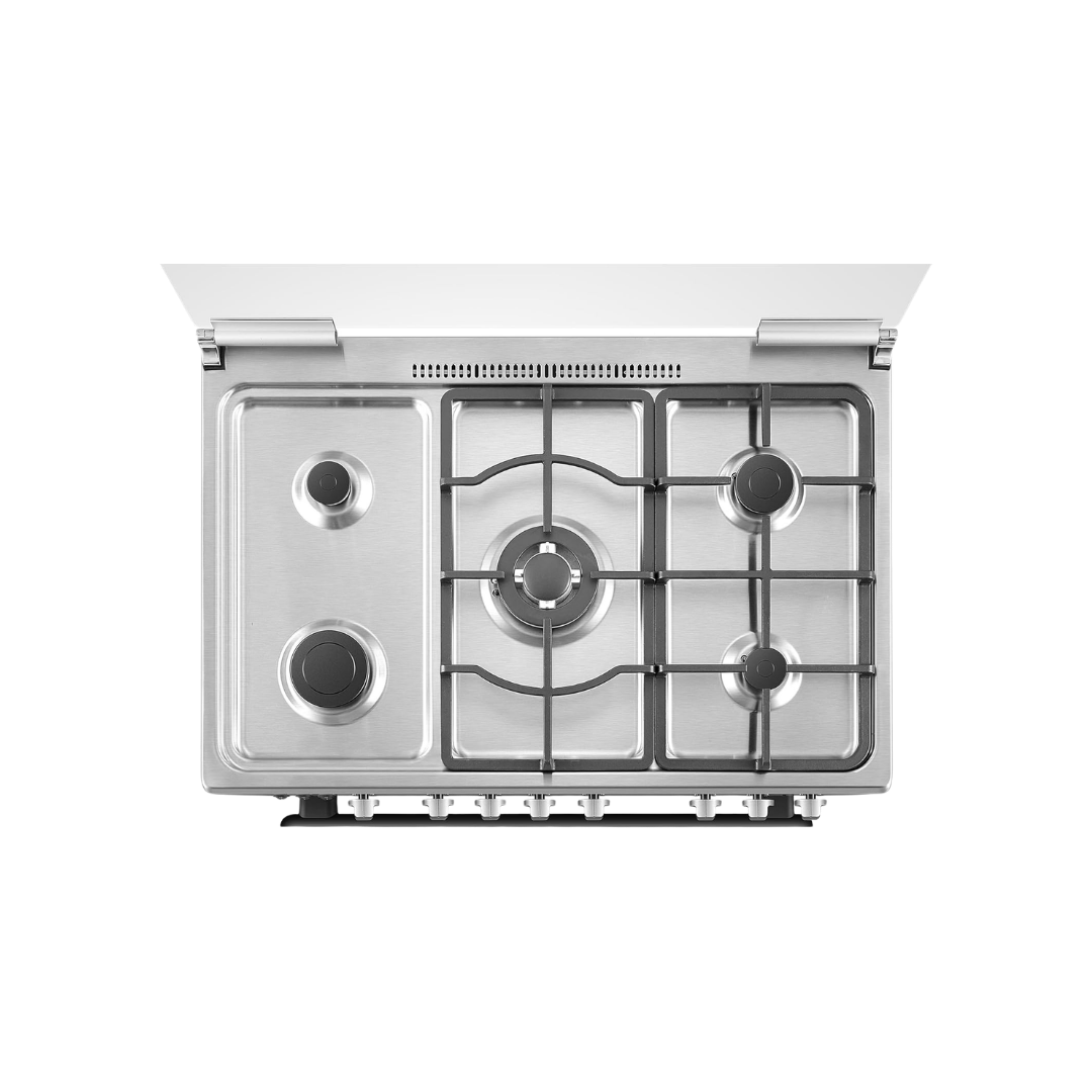 طباخ غاز هايسنس HFG90335RX 90×60 – Gas Cooker / Cast Iron / إشعال يدوي مزدوج / Rotisserie / Fan 90